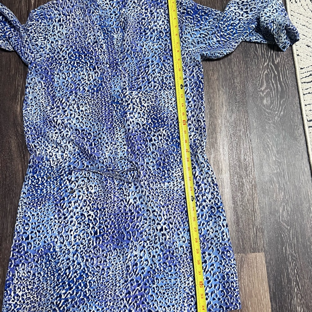 Rebecca Taylor silk long sleeve dress blue leopard print tie waist size 0 - Picture 5 of 6